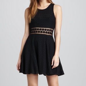 Free People Daisy Lace Embroidered Cutout Mini Skater Dress, Black, Size 0